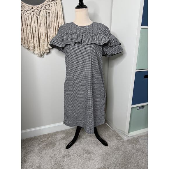 J.Crew Women's Black White Classic Gingham Plaid Ruffle Short Mini Dress 10 - Picture 1 of 7